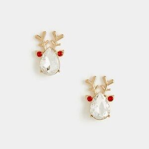 New LOFT Festive Gold Reindeer Earrings with Crystals